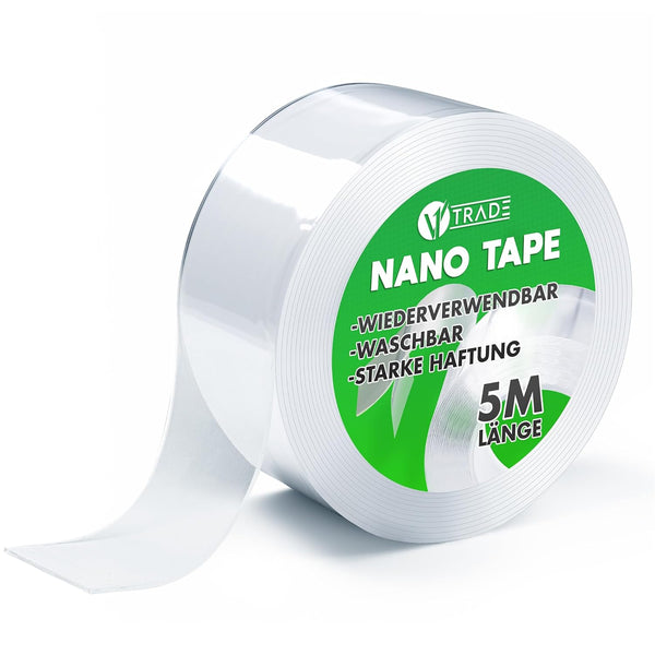 V1Trade Nano Tape 5m - Doppelseitiges Klebeband Extra Stark - Wiederverwendbar Transparent Tape - Wasserdicht und Hitzebeständig - Jede Oberfläche