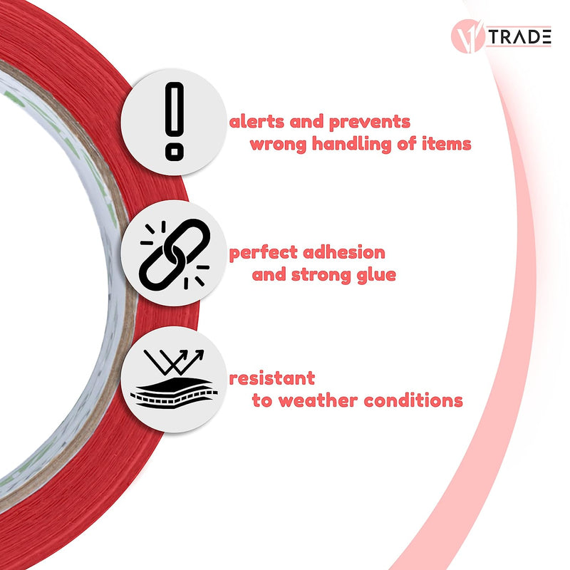 V1 TRADE Rotes Klebeband "Vorsicht Glas" 50mm x 66m – Paketklebeband für Zerbrechliche Pakete, Weithin Sichtbar